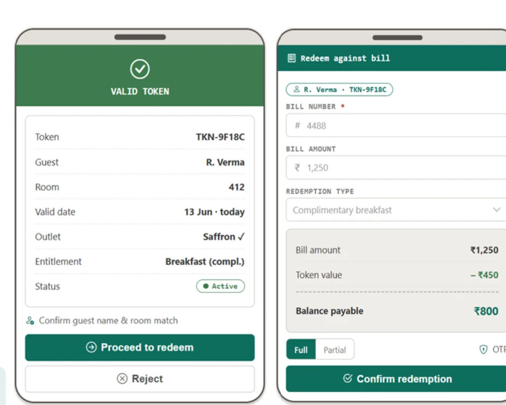 TokenServe token validation and bill redemption interface